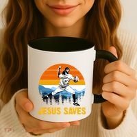 Jesus Saves Retro Baseball Pitcher Coffee Mug thumb 3