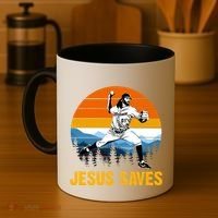Jesus Saves Retro Baseball Pitcher Coffee Mug thumb 4
