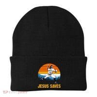 Jesus Saves Retro Baseball Pitcher Beanie thumb 0