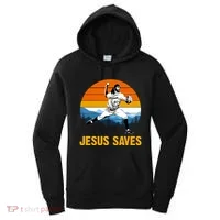 Jesus Saves Retro Baseball Pitcher Women's Hoodie thumb 0
