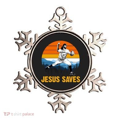 Jesus Saves Retro Baseball Pitcher Ornament