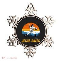 Jesus Saves Retro Baseball Pitcher Ornament thumb 0