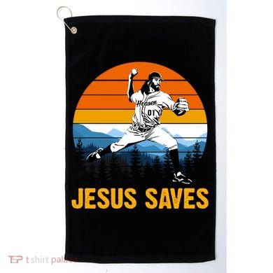 Jesus Saves Retro Baseball Pitcher Golf Towel