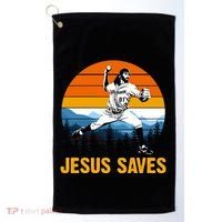 Jesus Saves Retro Baseball Pitcher Golf Towel thumb 0