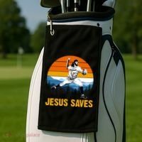 Jesus Saves Retro Baseball Pitcher Golf Towel thumb 2