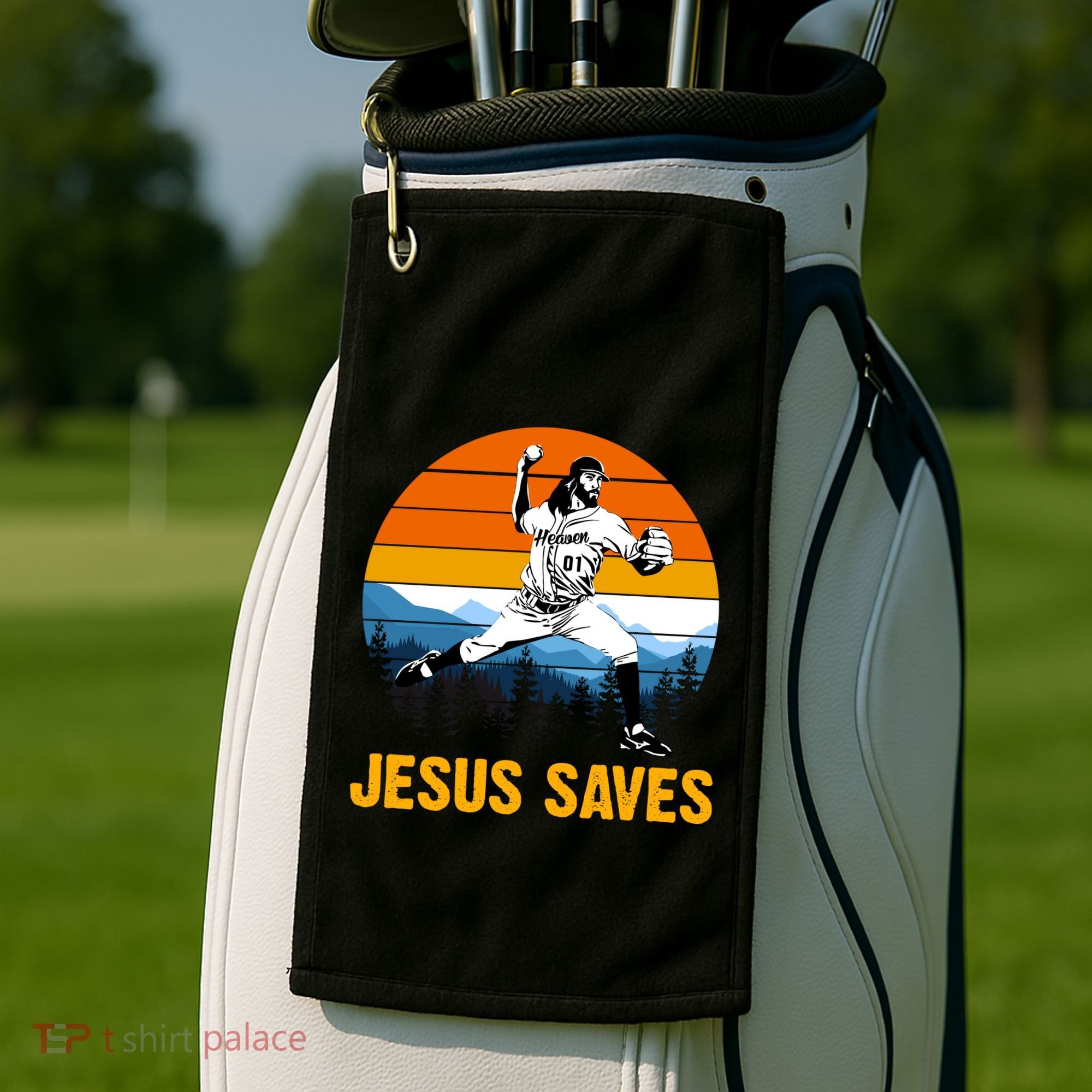 Jesus Saves Retro Baseball Pitcher Golf Towel