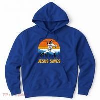 Jesus Saves Retro Baseball Pitcher Hoodie thumb 0