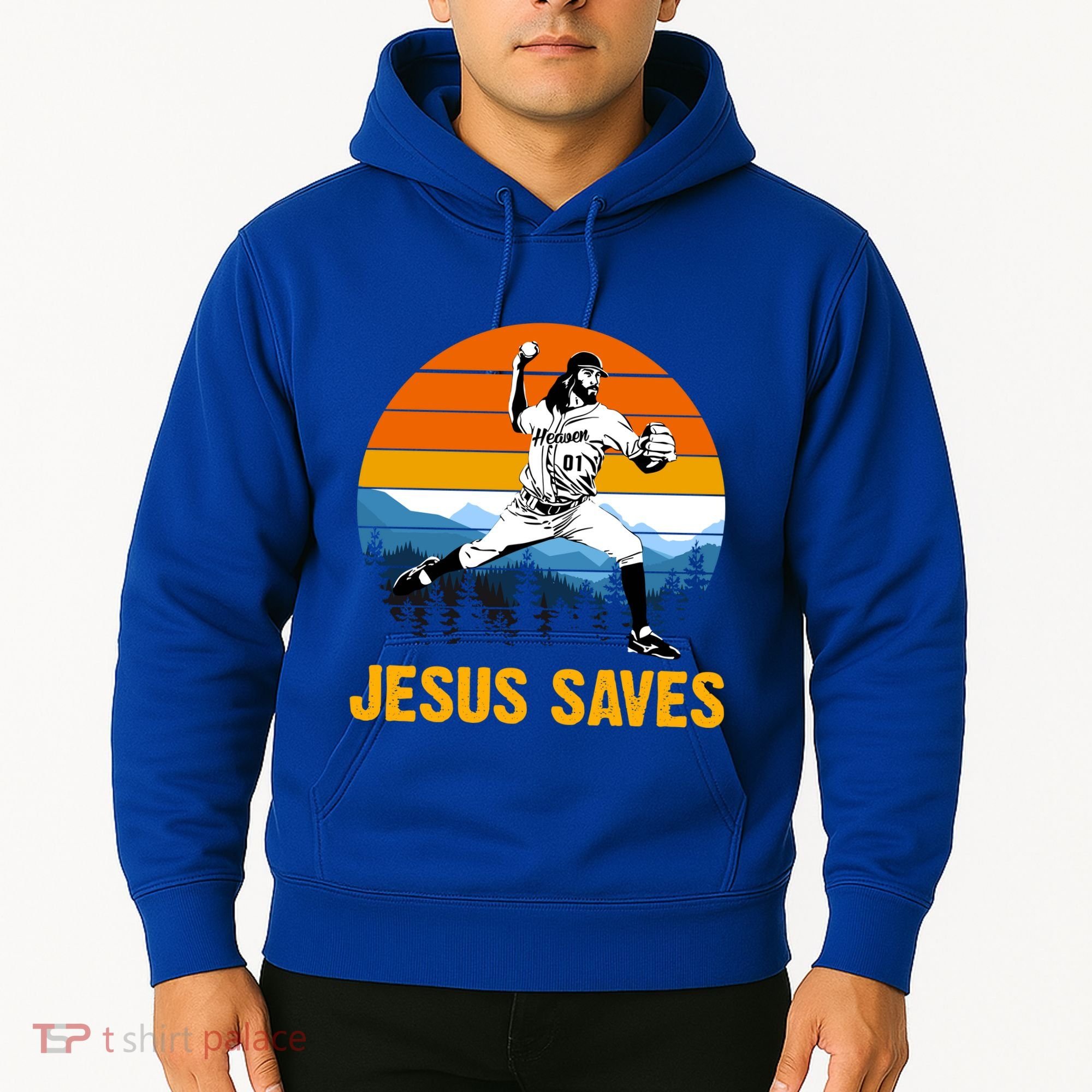 Jesus Saves Retro Baseball Pitcher Hoodie