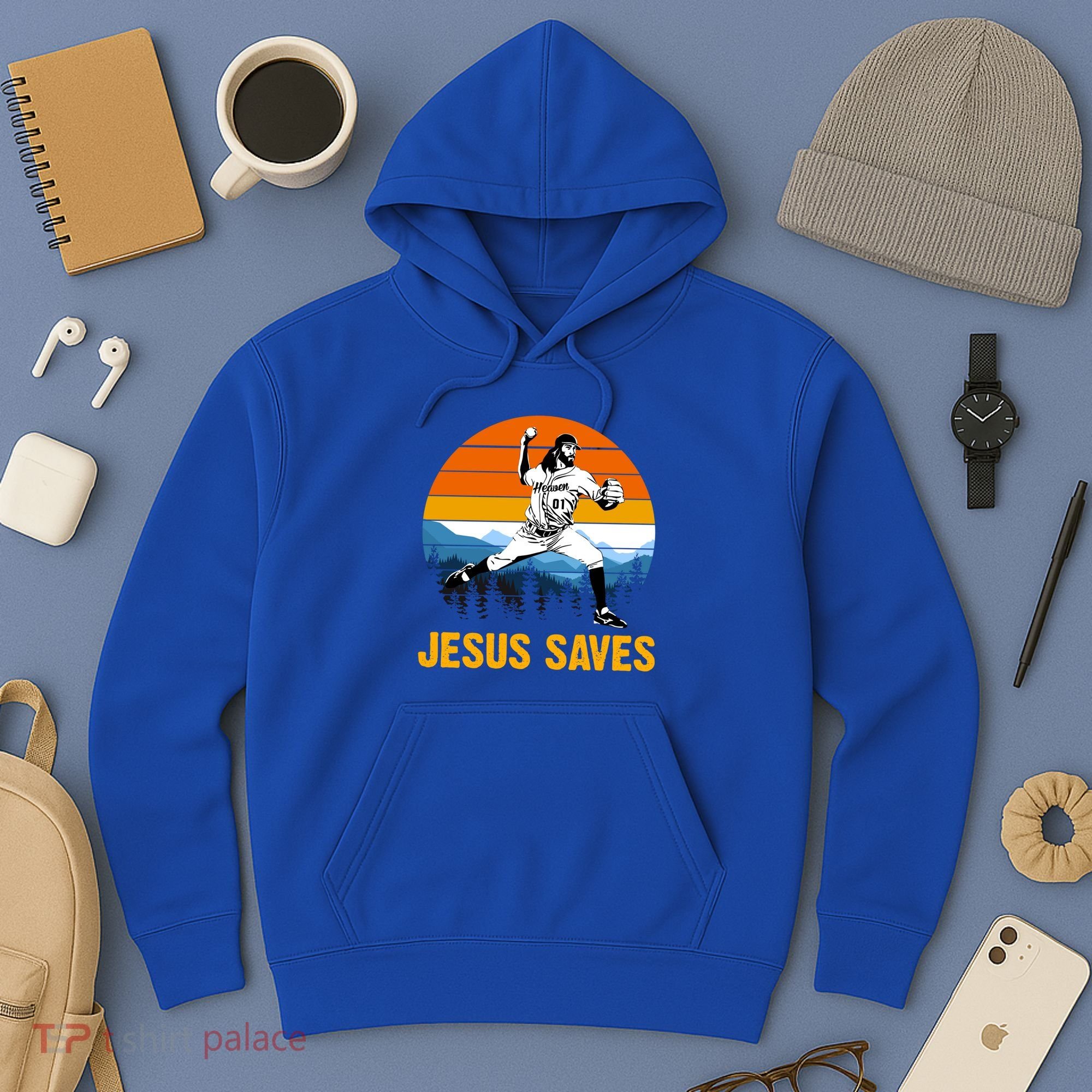 Jesus Saves Retro Baseball Pitcher Hoodie