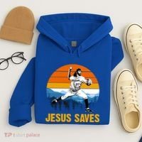 Jesus Saves Retro Baseball Pitcher Hoodie thumb 4