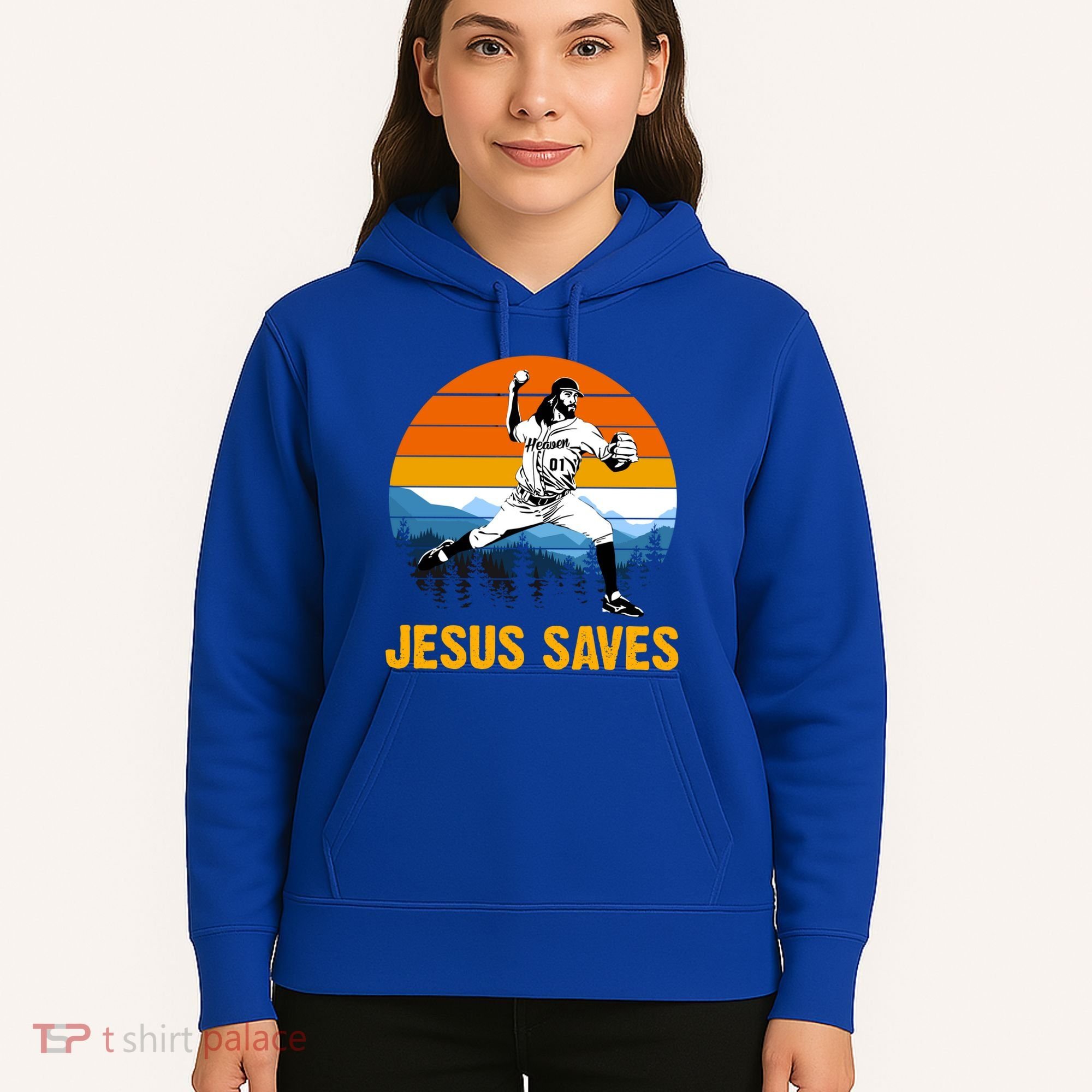 Jesus Saves Retro Baseball Pitcher Hoodie