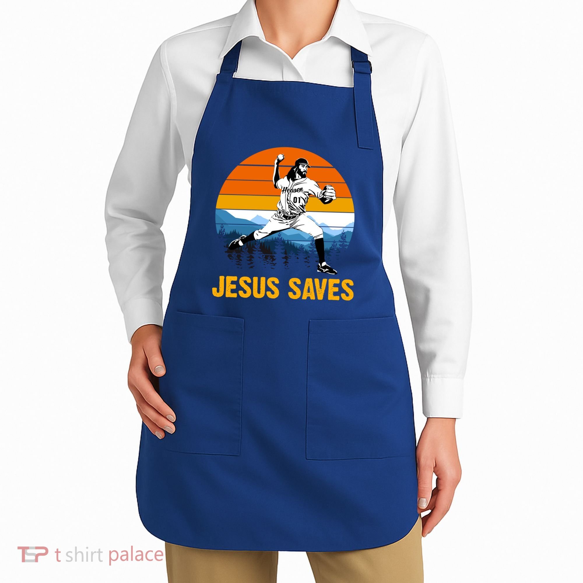 Jesus Saves Retro Baseball Pitcher Apron