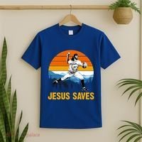Jesus Saves Retro Baseball Pitcher T-Shirt thumb 2