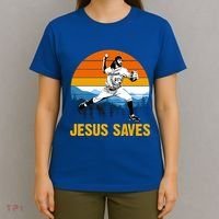 Jesus Saves Retro Baseball Pitcher T-Shirt thumb 4
