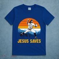 Jesus Saves Retro Baseball Pitcher T-Shirt thumb 5