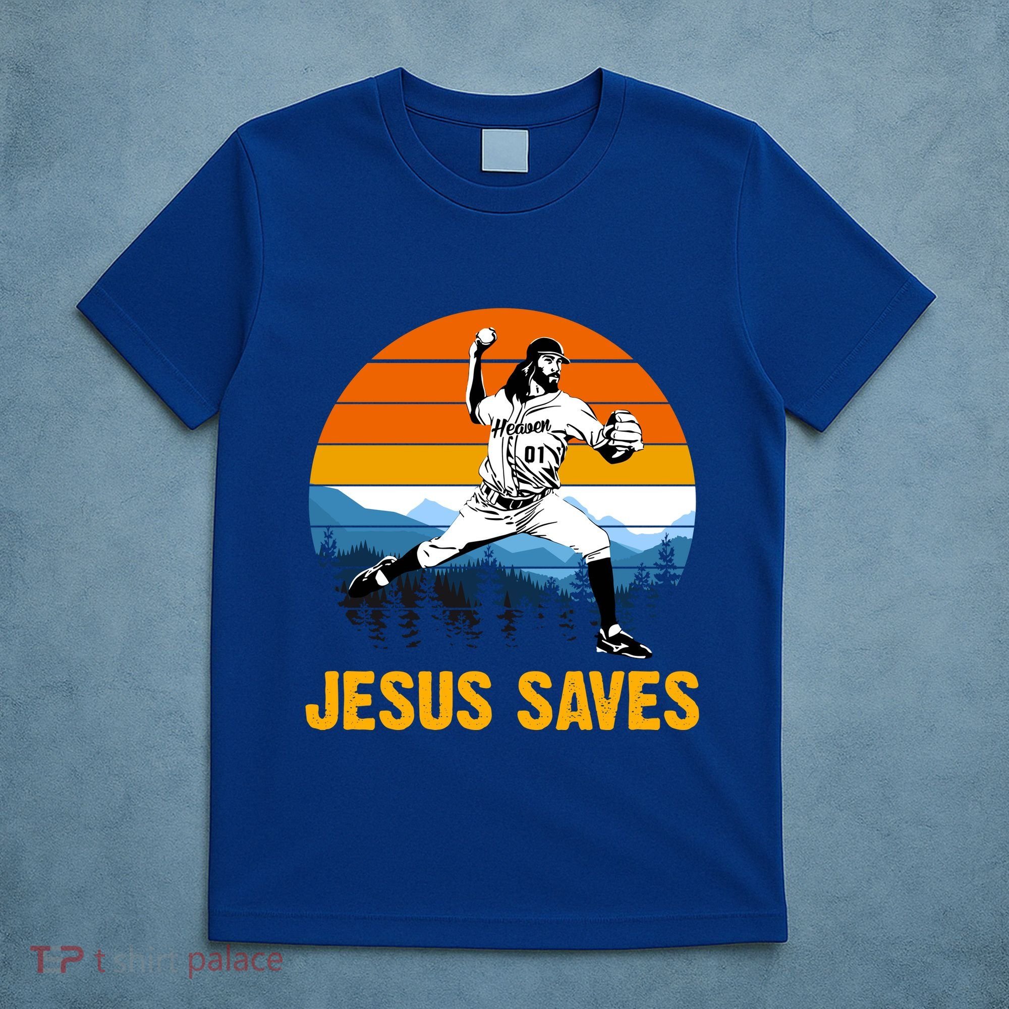 Jesus Saves Retro Baseball Pitcher T-Shirt
