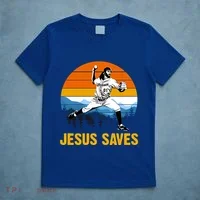 Jesus Saves Retro Baseball Pitcher T-Shirt thumb 5