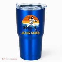 Jesus Saves Retro Baseball Pitcher Tumbler thumb 0