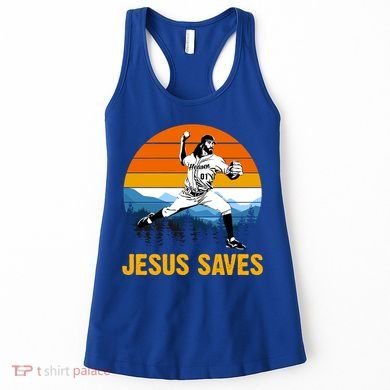 Jesus Saves Retro Baseball Pitcher Women's Tank Top