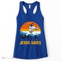 Jesus Saves Retro Baseball Pitcher Women's Tank Top thumb 0