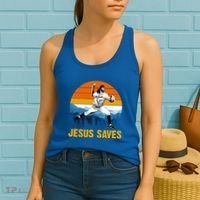 Jesus Saves Retro Baseball Pitcher Women's Tank Top thumb 2