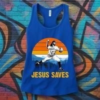 Jesus Saves Retro Baseball Pitcher Women's Tank Top thumb 3