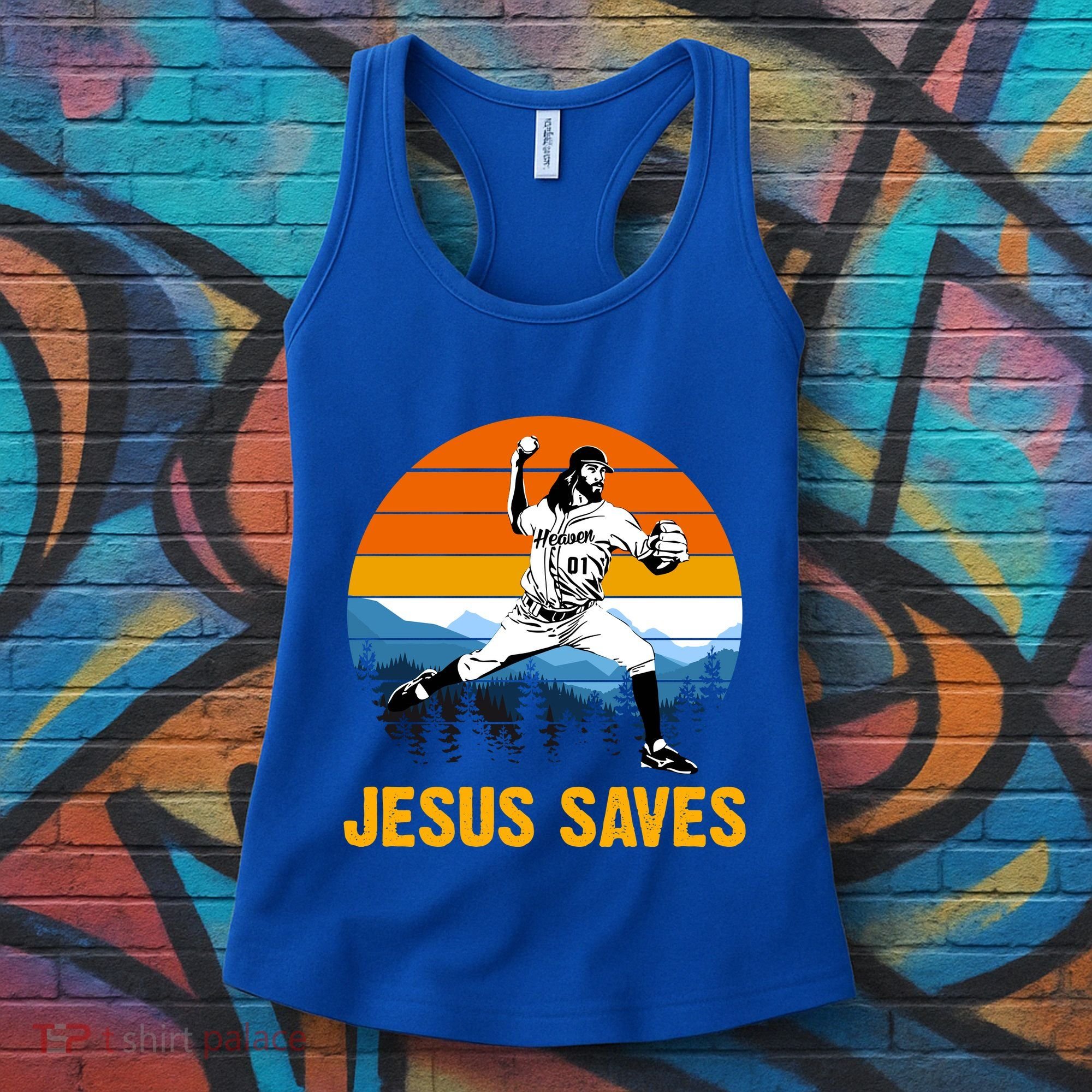 Jesus Saves Retro Baseball Pitcher Women's Tank Top