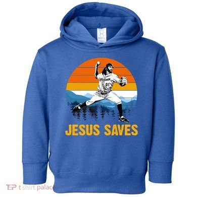 Jesus Saves Retro Baseball Pitcher Toddler Hoodie