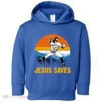 Jesus Saves Retro Baseball Pitcher Toddler Hoodie thumb 0