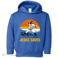 Jesus Saves Retro Baseball Pitcher Toddler Hoodie thumb 0