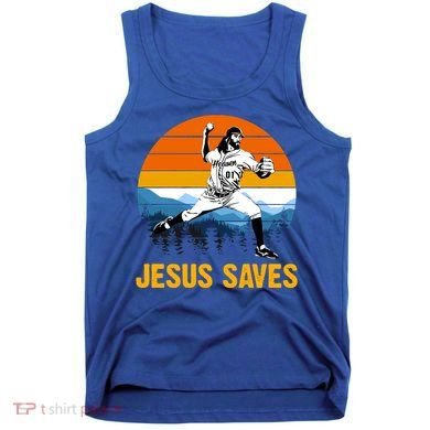 Jesus Saves Retro Baseball Pitcher Tank Top