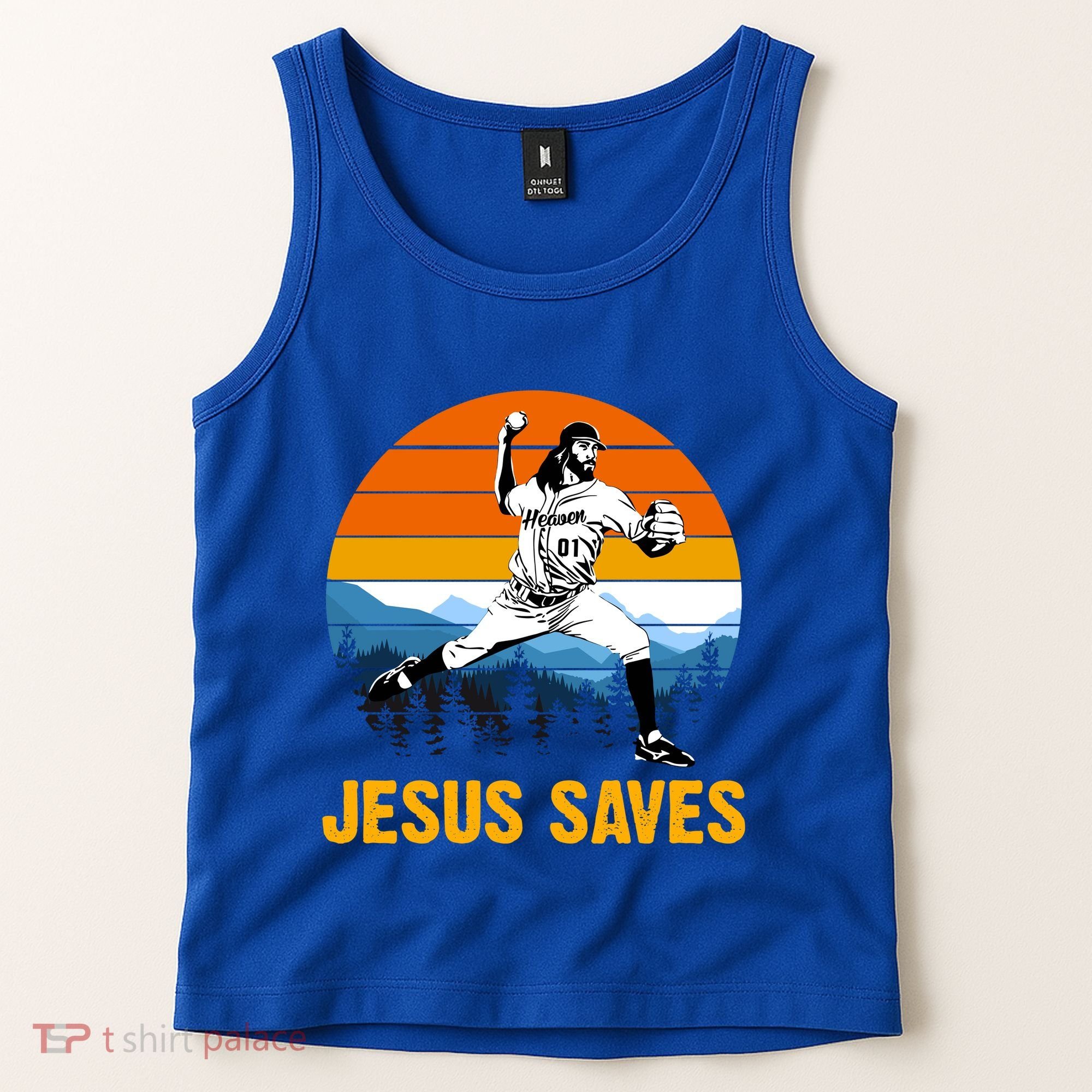 Jesus Saves Retro Baseball Pitcher Tank Top