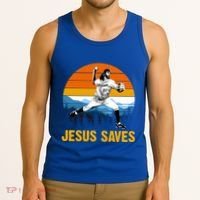 Jesus Saves Retro Baseball Pitcher Tank Top thumb 3