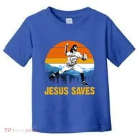 Jesus Saves Retro Baseball Pitcher Toddler T-Shirt thumb 0