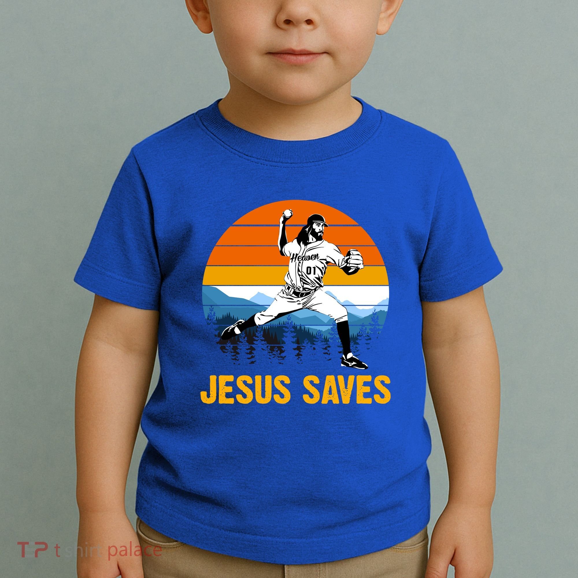 Jesus Saves Retro Baseball Pitcher Toddler T-Shirt