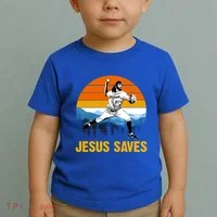 Jesus Saves Retro Baseball Pitcher Toddler T-Shirt thumb 2