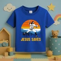 Jesus Saves Retro Baseball Pitcher Toddler T-Shirt thumb 3
