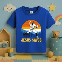 Jesus Saves Retro Baseball Pitcher Toddler T-Shirt thumb 3
