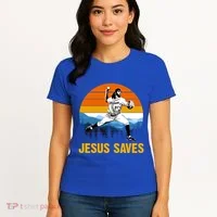 Jesus Saves Retro Baseball Pitcher Women's T-Shirt thumb 4