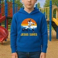 Jesus Saves Retro Baseball Pitcher Kids Hoodie thumb 2