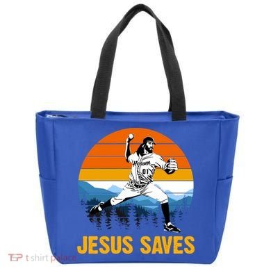 Jesus Saves Retro Baseball Pitcher Tote Bag