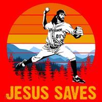 Jesus Saves Retro Baseball Pitcher Santa Hat thumb 1