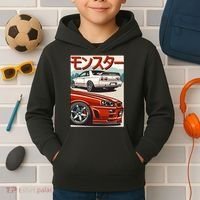 JDM Skyline R32 Car Tuning Japan Rising Sun Drift Kids Hoodie thumb 2