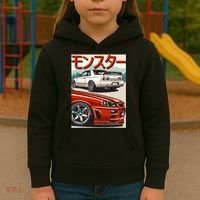 JDM Skyline R32 Car Tuning Japan Rising Sun Drift Kids Hoodie thumb 3