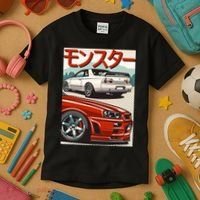 JDM Skyline R32 Car Tuning Japan Rising Sun Drift Kids T-Shirt thumb 3