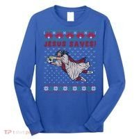 Jesus Saves Soccer Goal Keeper Ugly Christmas Sweater Gift Long Sleeve Shirt thumb 0
