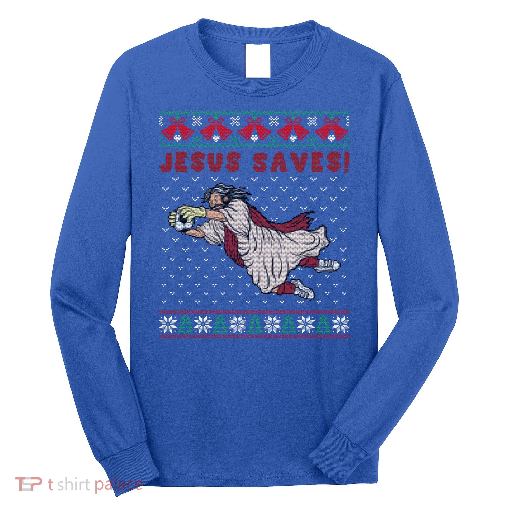 Jesus Saves Soccer Goal Keeper Ugly Christmas Sweater Gift Long Sleeve Shirt
