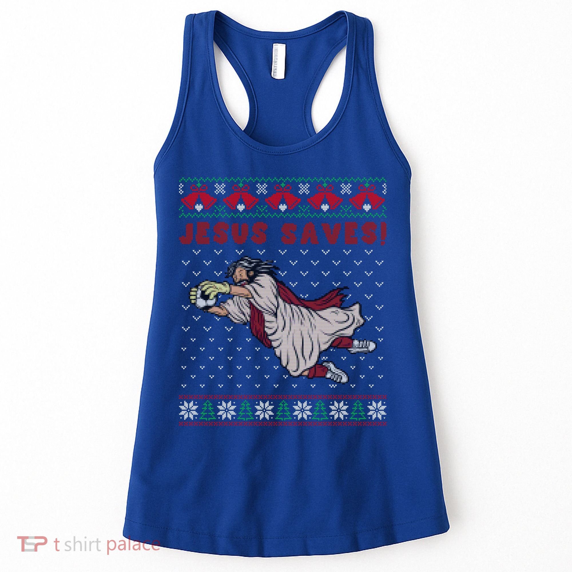Jesus Saves Soccer Goal Keeper Ugly Christmas Sweater Gift Women's Tank Top