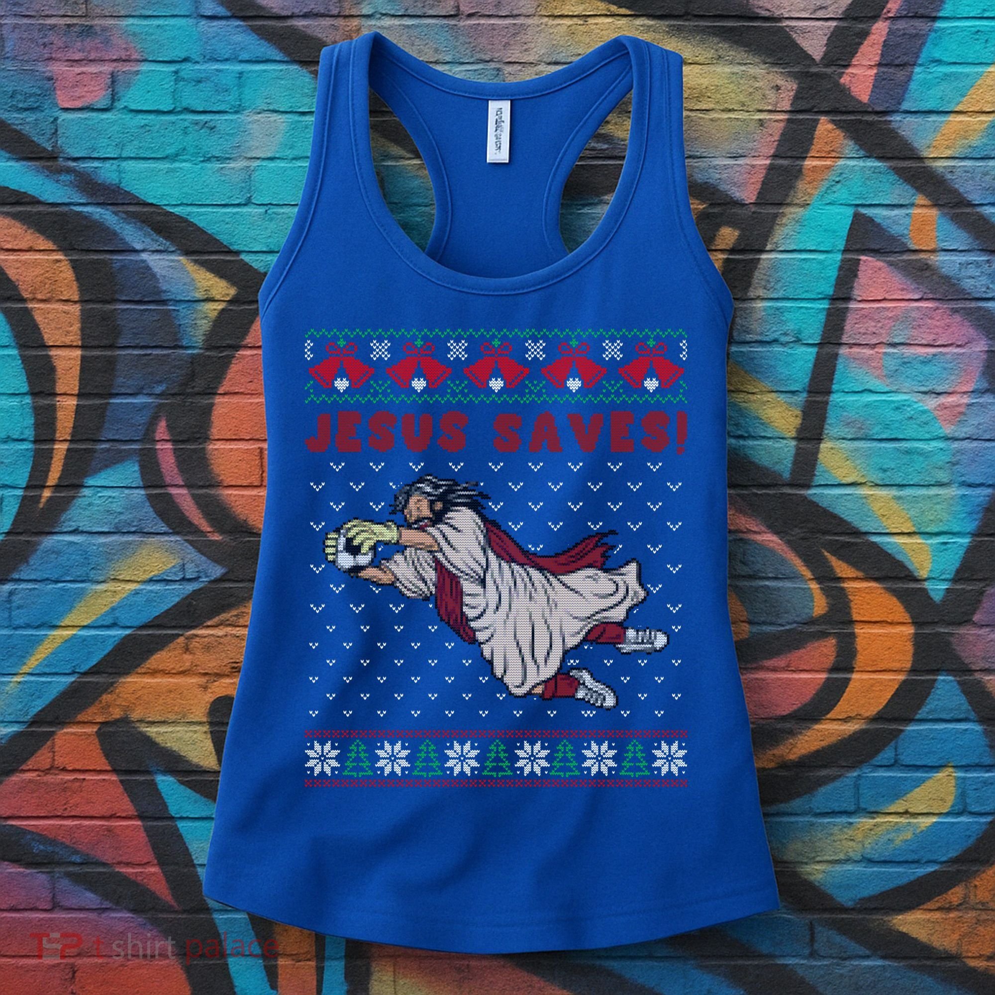 Jesus Saves Soccer Goal Keeper Ugly Christmas Sweater Gift Women's Tank Top