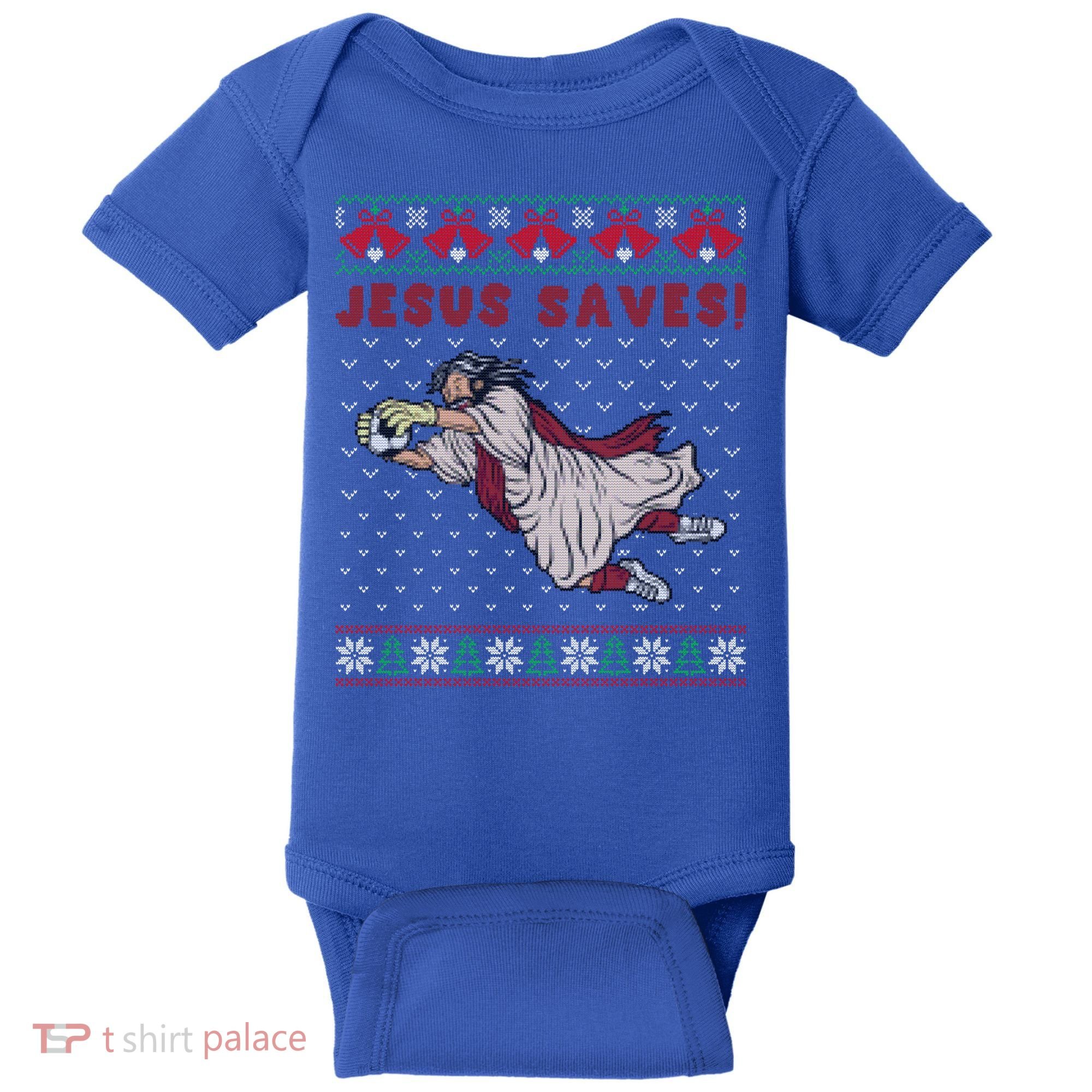 Jesus Saves Soccer Goal Keeper Ugly Christmas Sweater Gift Baby Bodysuit